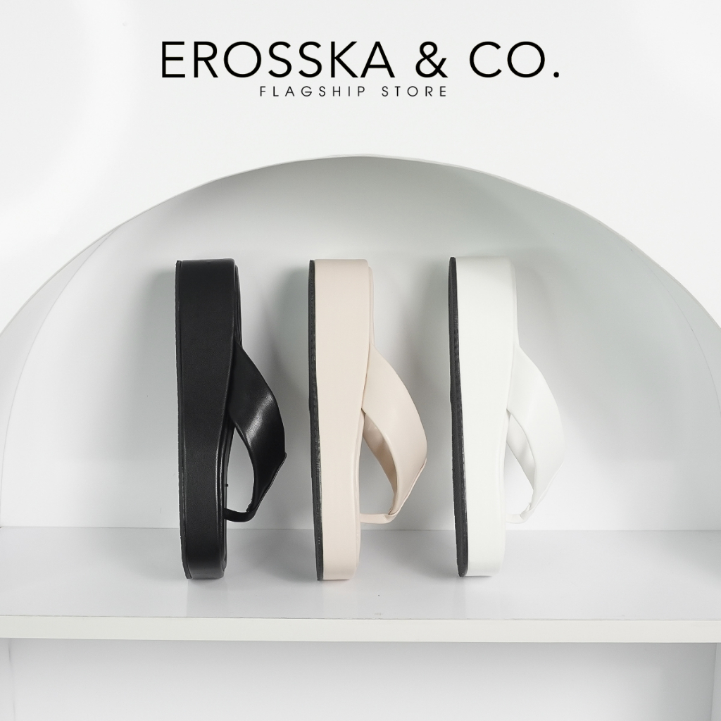 Erosska - Dép nữ thời trang đế bánh mì xỏ ngón kiểu dáng cơ bản màu kem - SB020