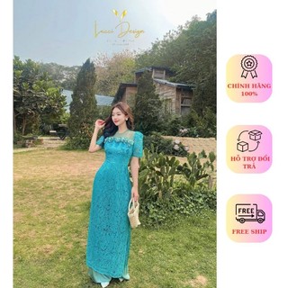 Áo dài Louisa vải ren dập ly cao cấp thiết kế by Lucci.Design