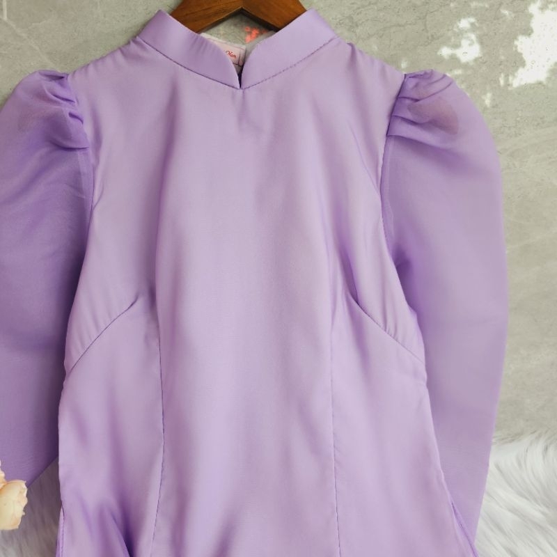 Áo Dài Hy Nhiên tím vải tơ organza 4 tà thêu hoa