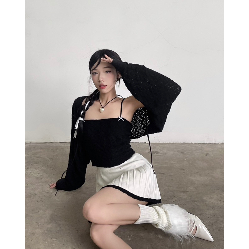 Set áo 2 dây + cardigan OHOH