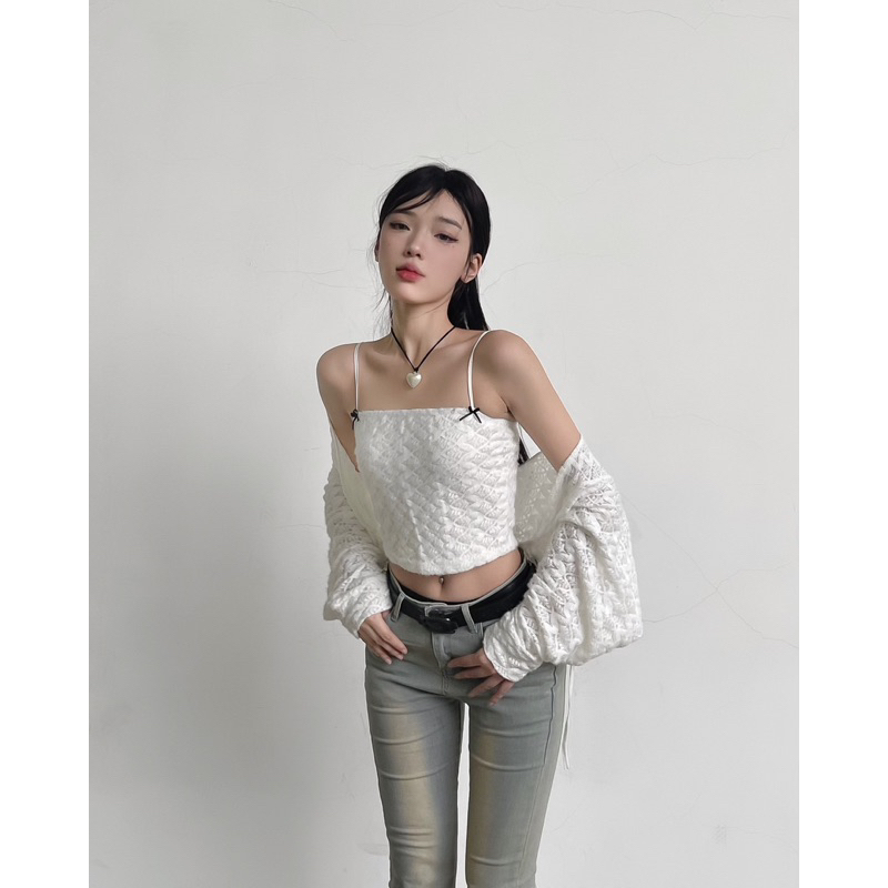 Set áo 2 dây + cardigan OHOH