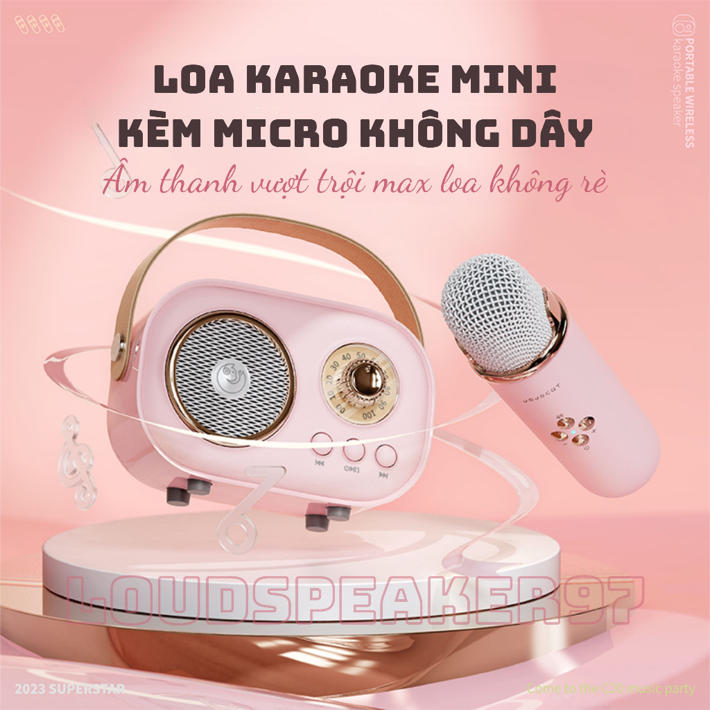 Loa karaoke mini kèm mic C20 plus không dây, kèm 01 mic hát công suất 5W - Bảo hành chính hãng 06 Tháng