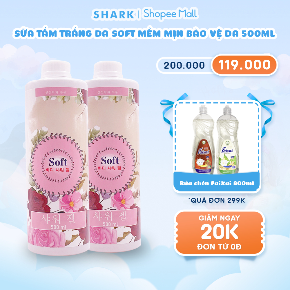 Sữa Tắm Soft Shark Trắng Sáng Da Toàn Thân Hương Nước Hoa 500ML Lưu Hương 24h Giảm Căng Thẳng