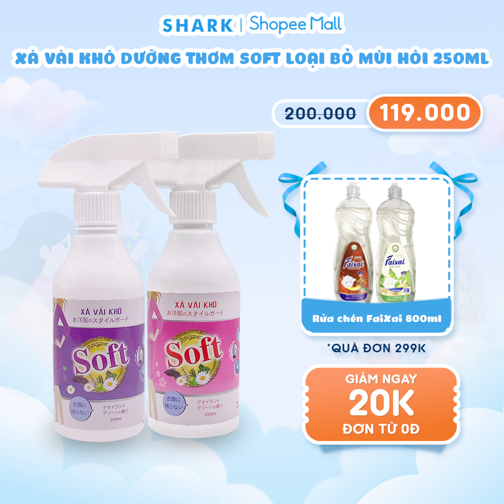Xịt Thơm Quần Áo Body Mist Soft Shark 250ml Hương Nước Hoa Làm Phẳng Mềm Vải Khử Mùi Hôi Lưu Hương Lâu