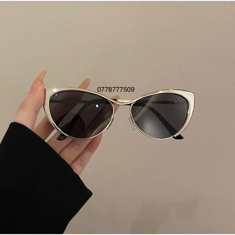Kính Mắt Mèo Xếch Gọng Kim Loại Cá Tính Hip Hop Y2K Đáng Yêu