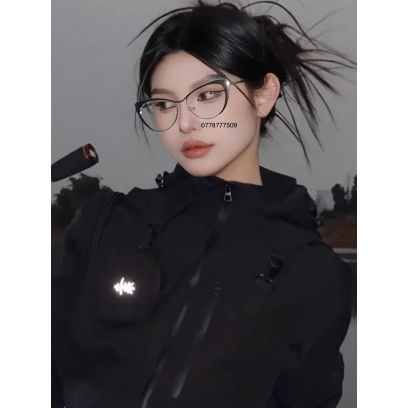 Kính Mắt Mèo Xếch Gọng Kim Loại Cá Tính Hip Hop Y2K Đáng Yêu