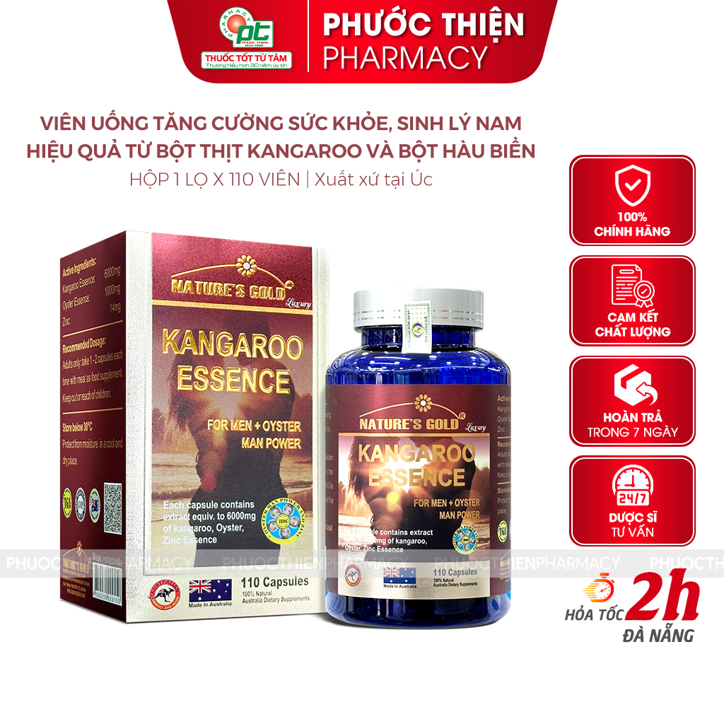 Tăng cường sinh lý nam Nature's Gold Kangaroo For Men + Oyster và tinh chất hàu biển hỗ trợ xts, yếu sinh lý lọ 110 viên