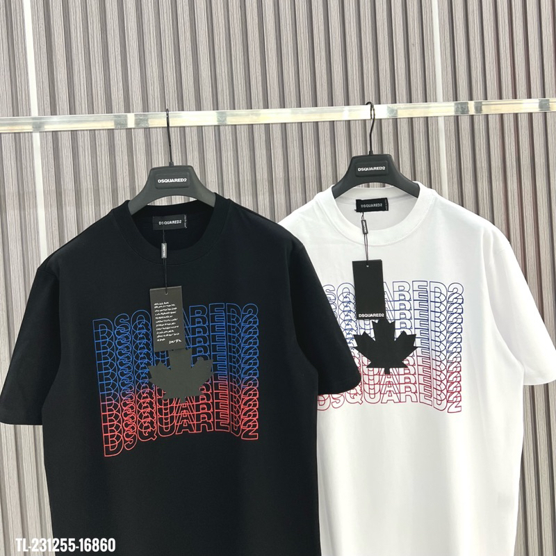 Áo Cộc Tay Nam Nữ In Chữ DSQ2 Nháy Xanh Đỏ Hình Lá Phong Đen Trắng - Áo Phông Boy Phố Đi Cháy Cực Hót Trend 2023