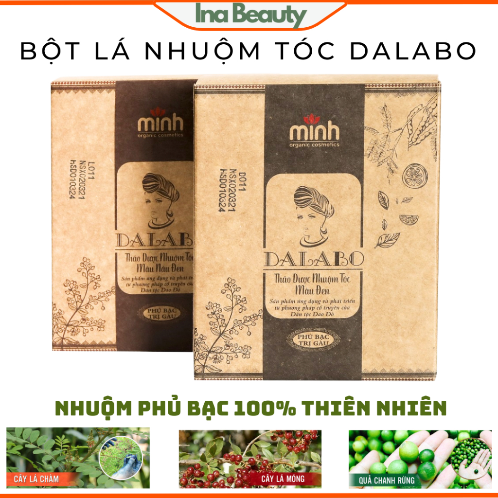 Dalabo| Bột lá thảo dược nhuộm tóc phủ bạc, lâu phai màu, độ bền cao - An toàn, không hại da đầu