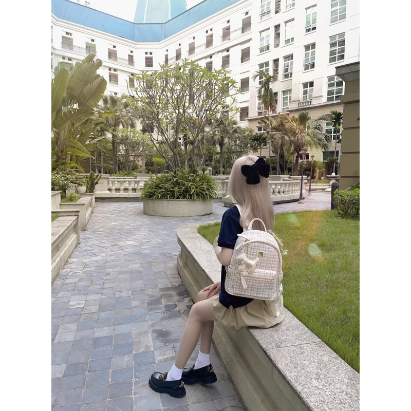 Balo Tweed Trắng Kem