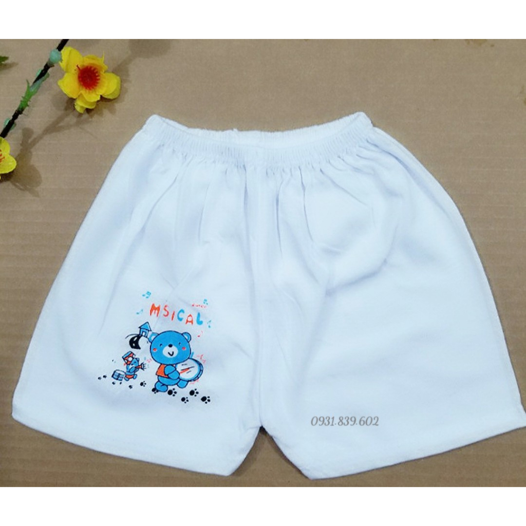 Bộ 5 quần đùi trắng in hình chất cotton mát cho bé