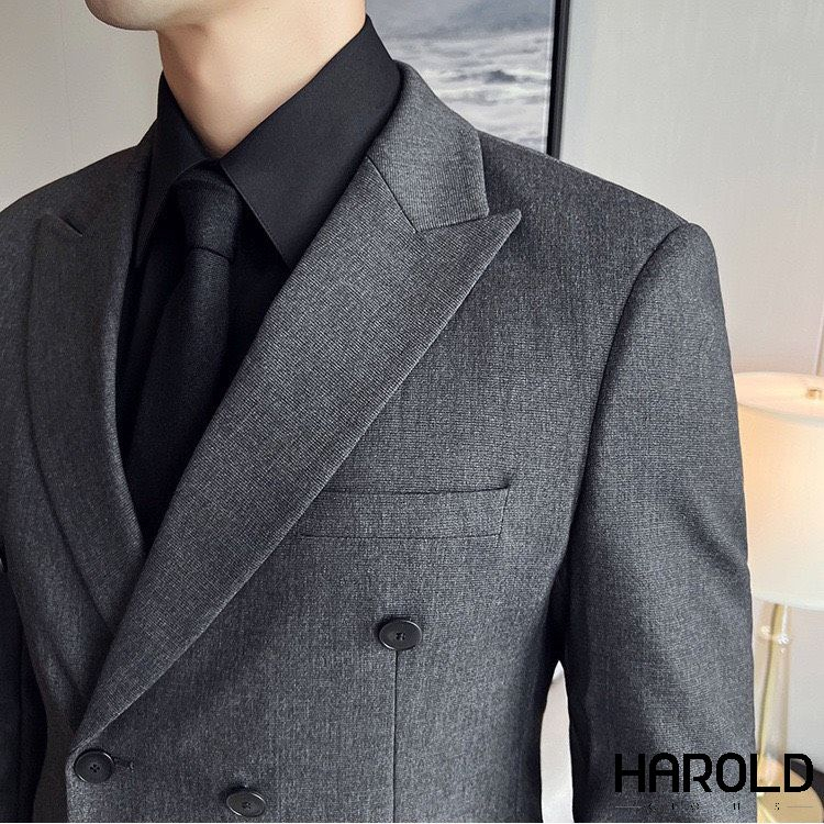 [HCM] Suit Jacket Nam Cao Cấp Harold Gabardine Xám Chì - Áo Vest Công Sở 2 Hàng Khuy Sang Trọng, Chống Nhăn, Độ Bền Cao