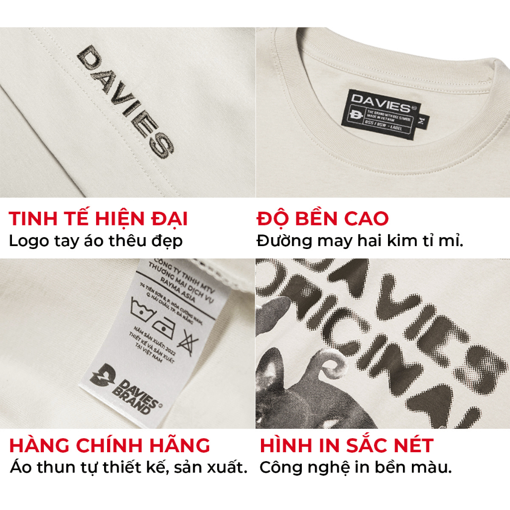 Áo phông local brand chính hãng nam nữ DAVIES form rộng thun cotton màu đen, xám nhạt Pug Crew I D26-T6