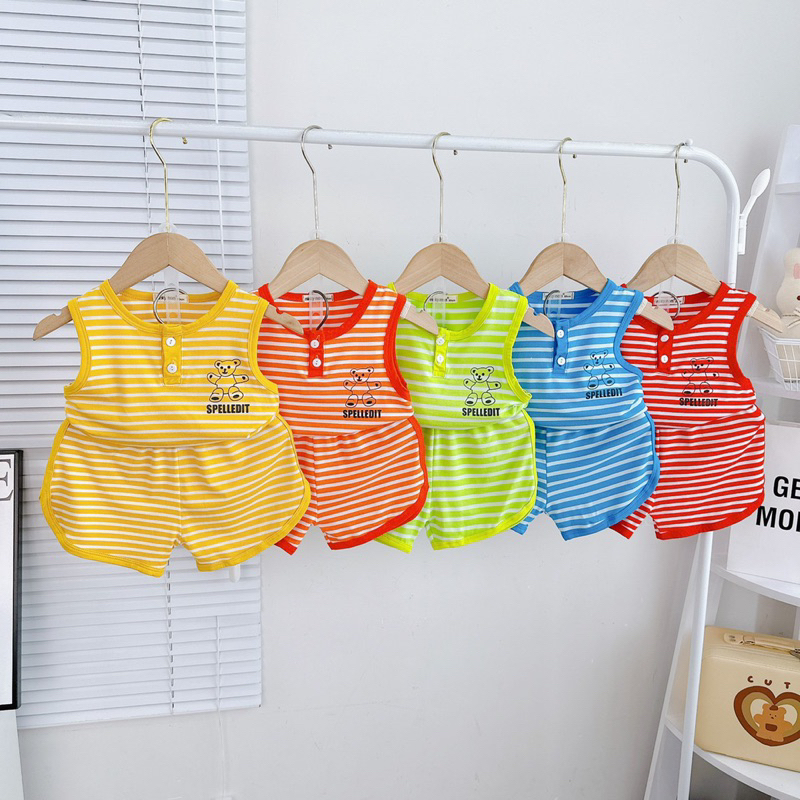 Bộ 3 lỗ thun lạnh sọc dệt loại 1 CAO CẤP cho bé 8-18kg B78
