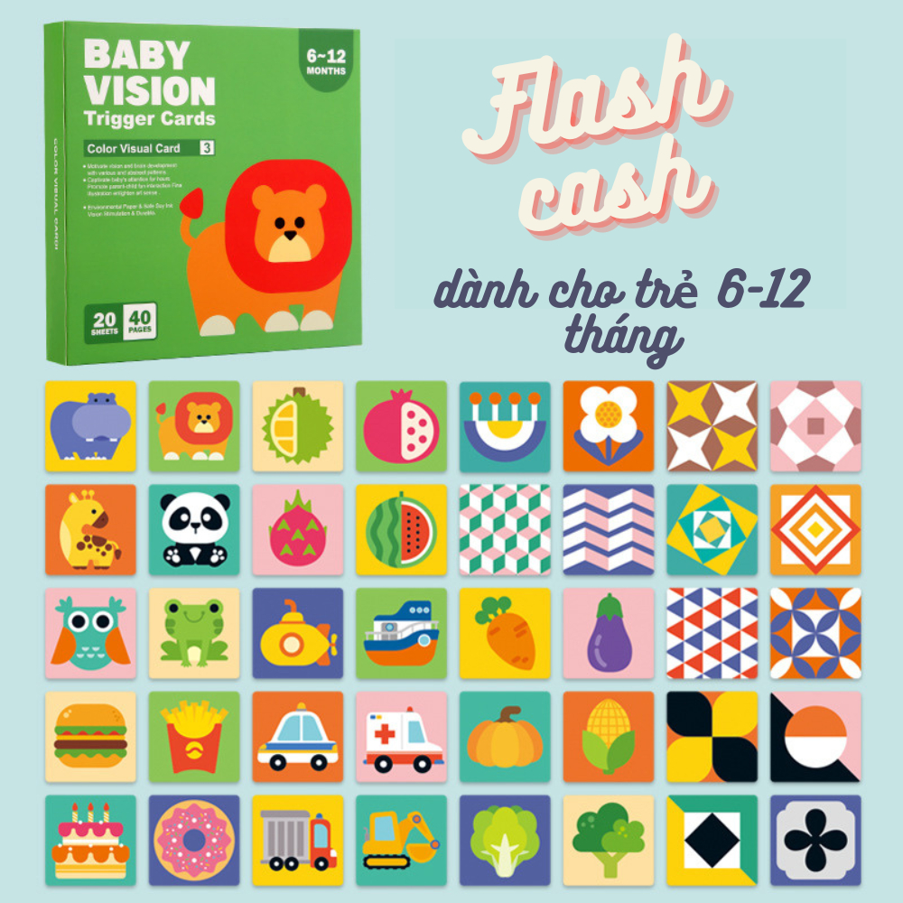 Bộ 20 thẻ flash card Dinomo kích thích thị giác cho trẻ từ 0-12 tháng