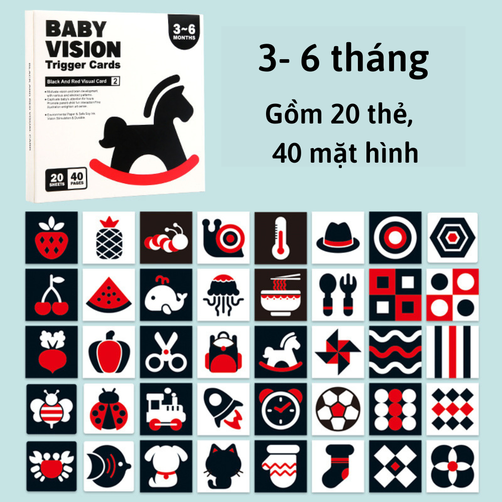 Bộ 20 thẻ flash card Dinomo kích thích thị giác cho trẻ từ 0-12 tháng