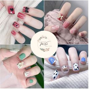 Móng tay giả đính đá kèm keo, hộp 24 móng kèm keo giá rẻ , móng tay ngắn đính đá