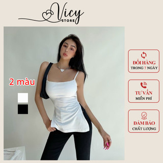 Áo 2 dây xẻ tà có mút ngực, áo kiểu ôm body vạt chéo dễ thương vicy a2sxe02