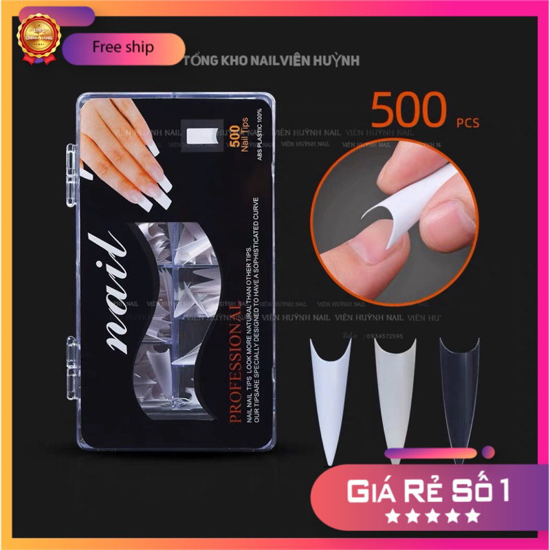 Móng típ nail - hộp 500 móng nối fom nhọn loại xịn mềm dẻo
