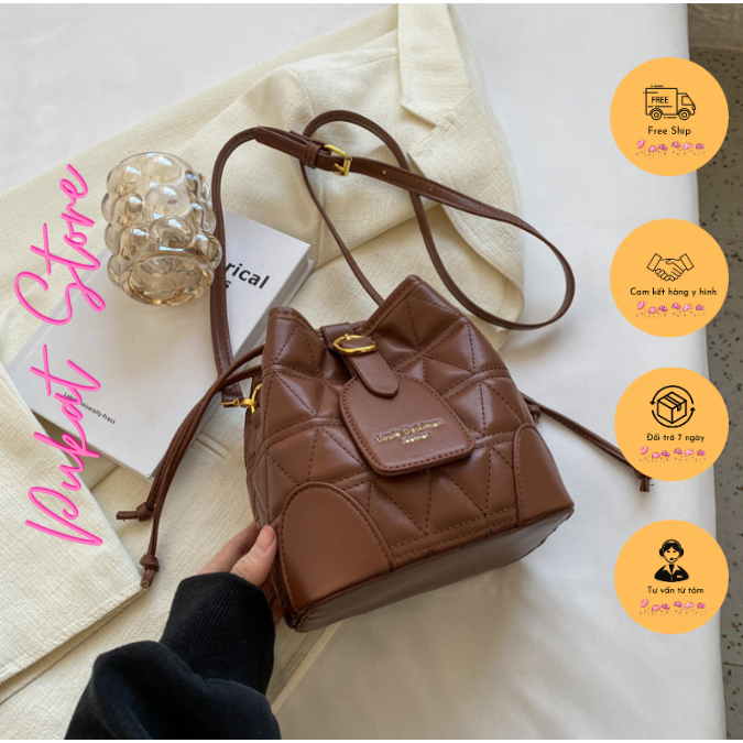 Túi đeo chéo dây rút màu tối sang xịn PT02 size 18x18x11cm