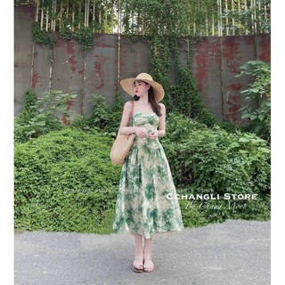 Đầm Tùng Xoè 2 Dây Xếp Ly Ngực Có Mút Thời Trang Nữ Mặc đi chơi biển siêu đẹp chất vải LỤA ý dập hoa,