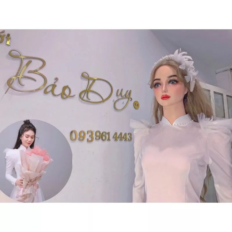 Tay áo lông vũ thời trang áo dài, váy cưới