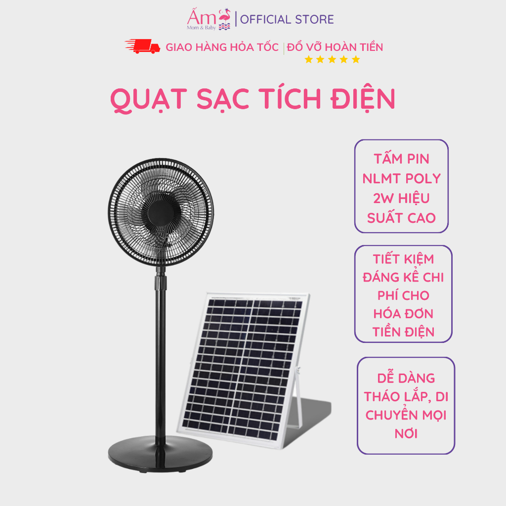 Quạt Năng Lượng Mặt Trời Quạt Tích Điện Solar Fan Ấm Baby Tiết Kiệm Điện Năng Ấm Gift Decor