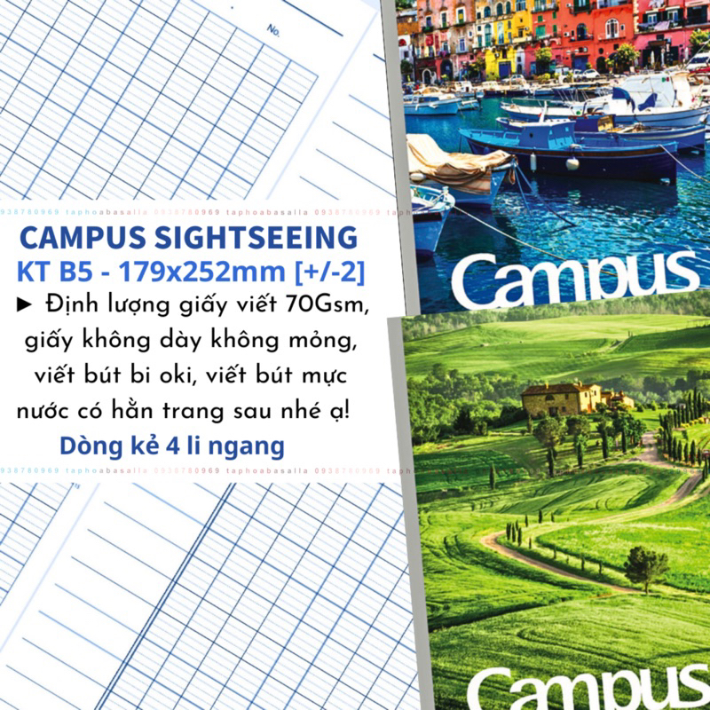 Lốc 5 Quyển Tập sinh viên 4 ly ngang Campus SIGHTSEEING 200 Trang