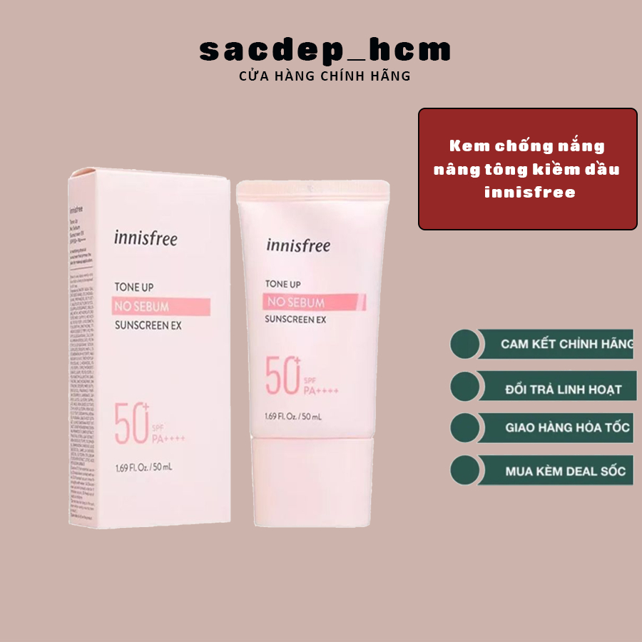 Kem chống nắng nâng tông kiềm dầu innisfree Tone Up No Sebum Sunscreen EX SPF 50+ PA++++ 50 mL, sacdep_hcm
