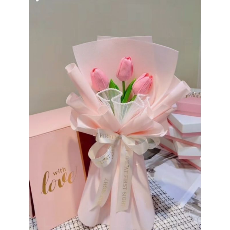Bó 3 bông hoa tulip (CÓ TÚI,THIỆP,ĐÈN)giấy xốp hàn