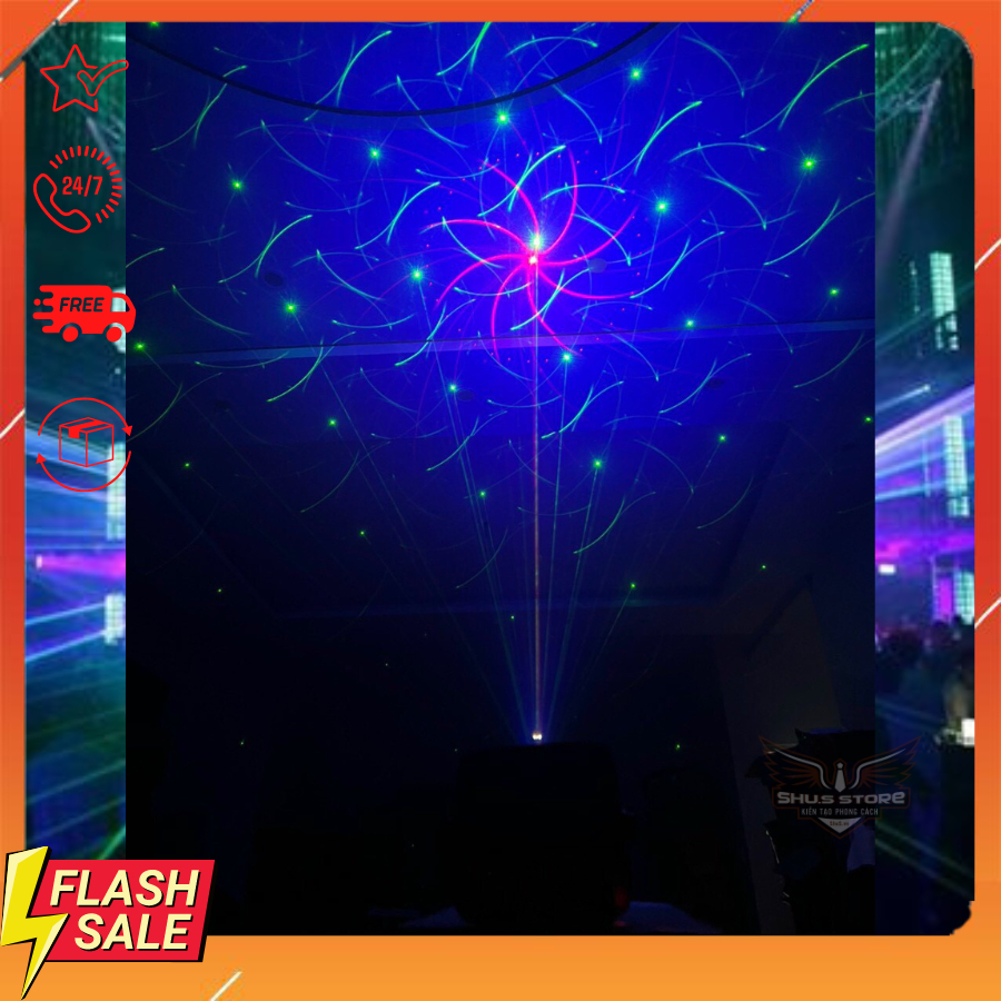 Đèn laser bay phòng 2 mắt quét tia cảm biến theo nhạc, đèn laze sâu khấu vũ trường karaoke đám cưới 2 mắt