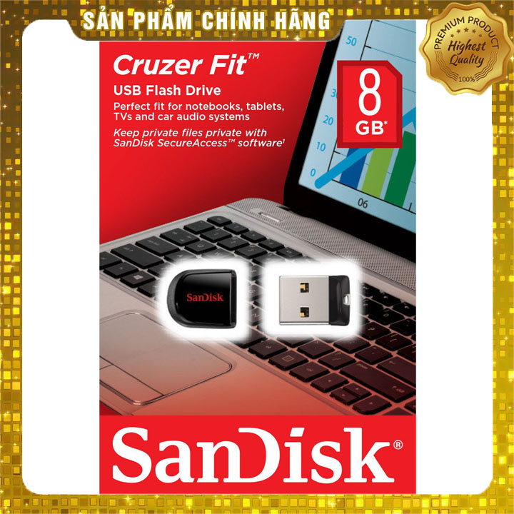 USB 2.0 Sandisk CZ33 Cruzer Fit 2GB/4GB/8GB/16GB/32GB/64GB