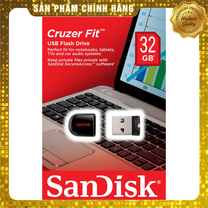 USB 2.0 Sandisk CZ33 Cruzer Fit 2GB/4GB/8GB/16GB/32GB/64GB