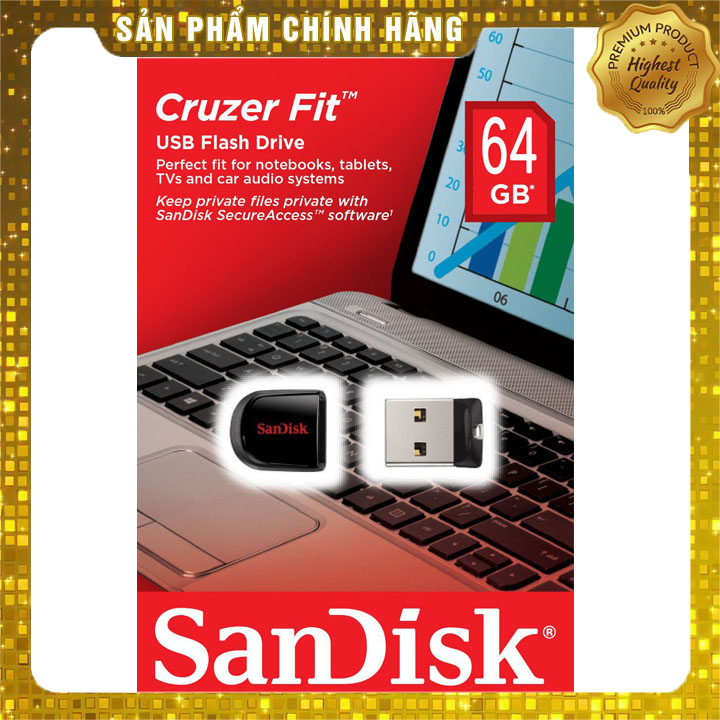 USB 2.0 Sandisk CZ33 Cruzer Fit 2GB/4GB/8GB/16GB/32GB/64GB