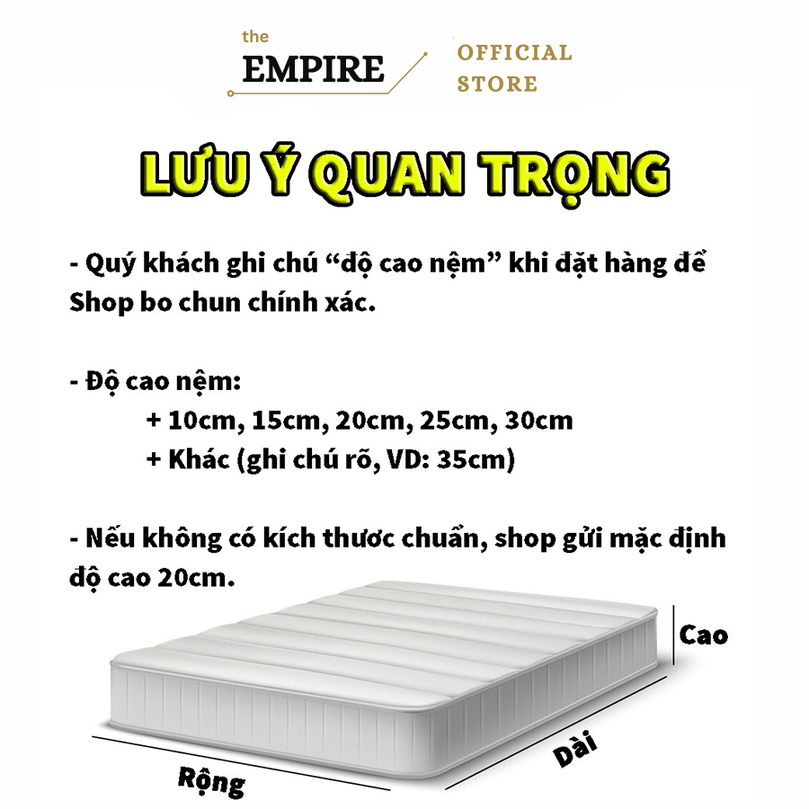 Bộ chăn ga gối nệm đệm set 4 món cotton tici EMPIRE cao cấp bo chun drap giường - Bình Châu Bedding & Decor