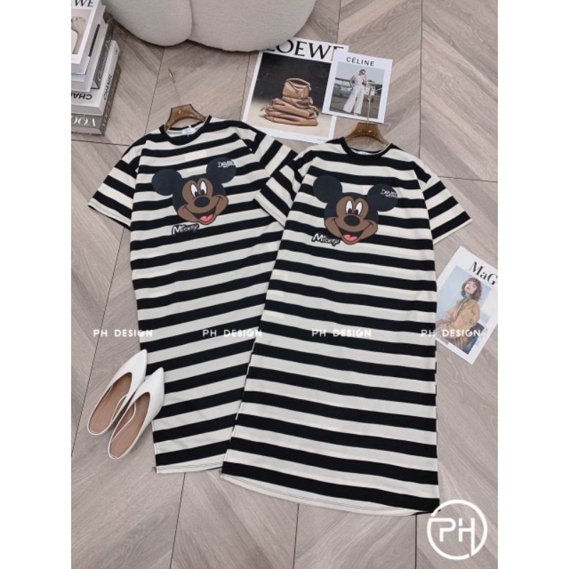 Váy suông kẻ mickey