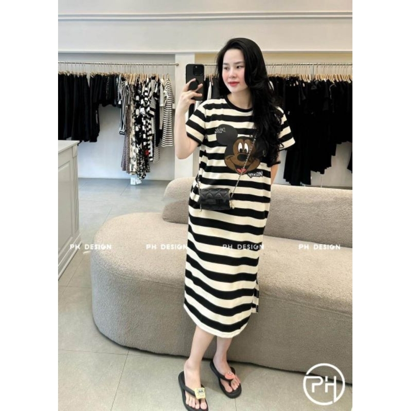 Váy suông kẻ mickey