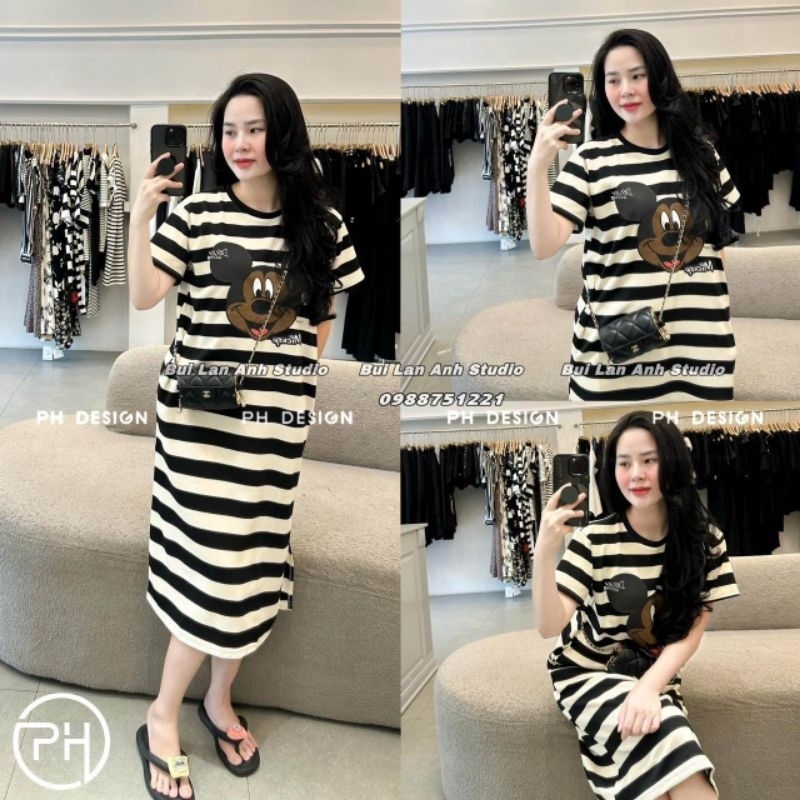 Váy suông kẻ mickey