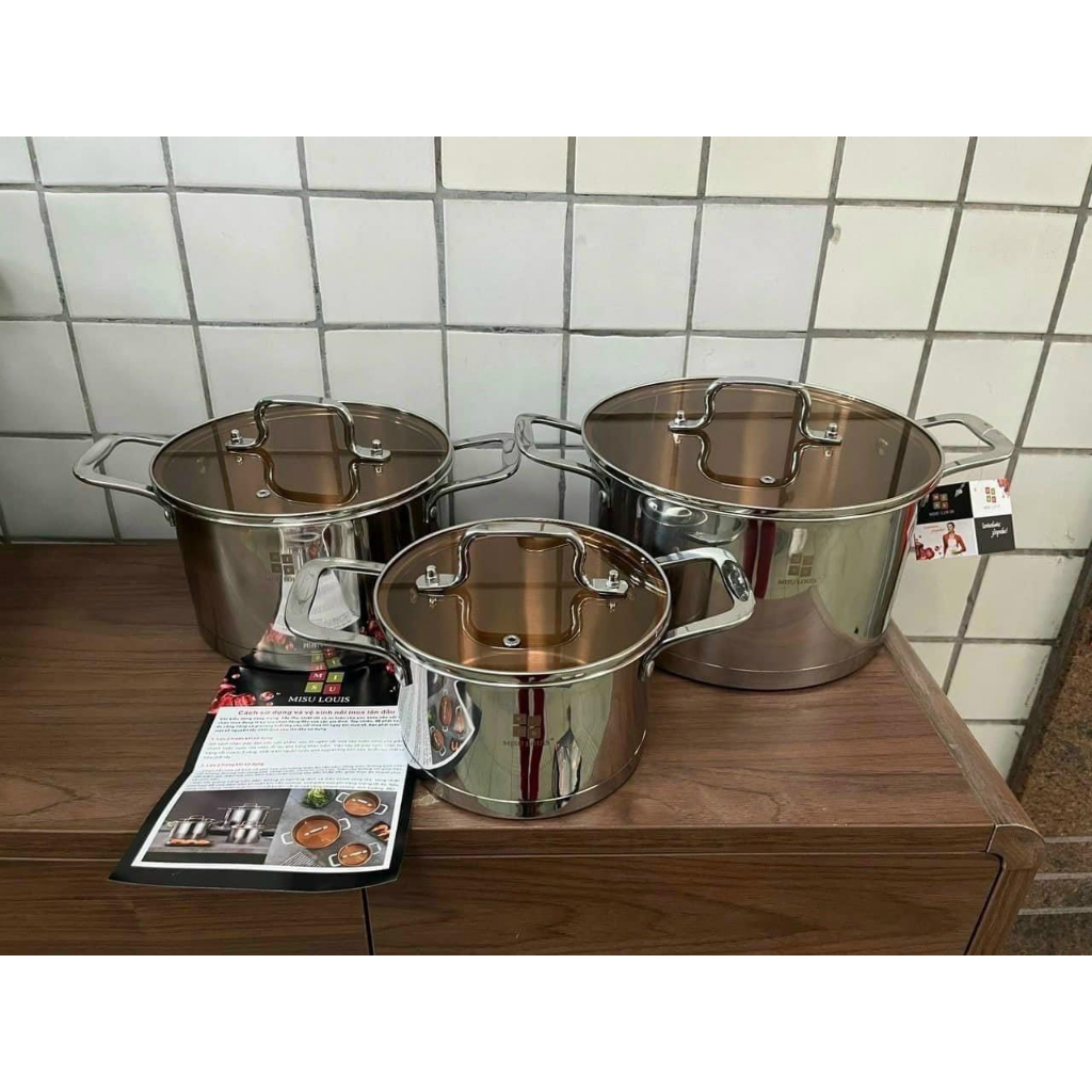 Bộ 3 nồi Misu louis hộp đen mẫu mới size to 5 đáy