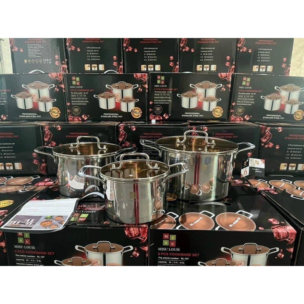 Bộ 3 nồi Misu louis hộp đen mẫu mới size to 5 đáy