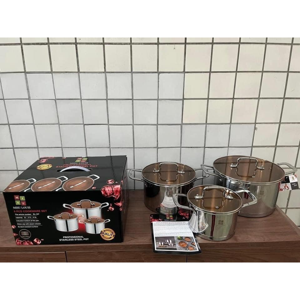 Bộ 3 nồi Misu louis hộp đen mẫu mới size to 5 đáy