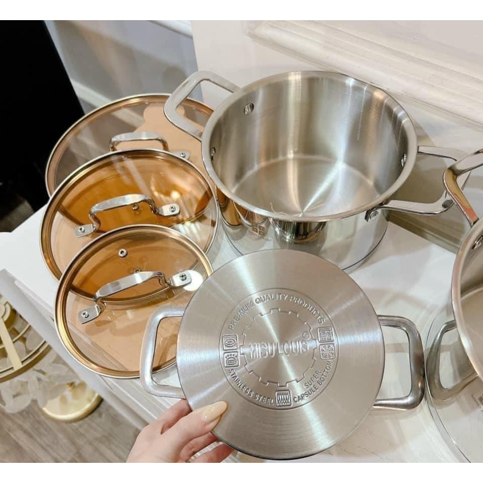 Bộ 3 nồi Misu louis hộp đen mẫu mới size to 5 đáy