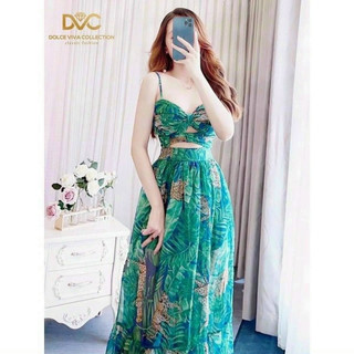 Đầm maxi 2 dây khoét eo dáng xòe bồng bềnh họa tiết hùm beo độc lạ