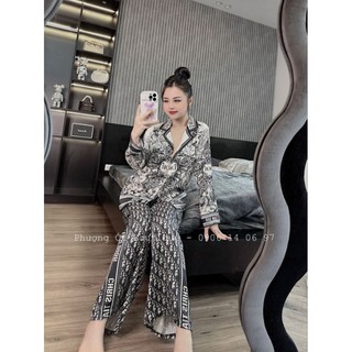Pizama Lụa Xước Ánh Kim Mền Mịn,,, quần suông không túi