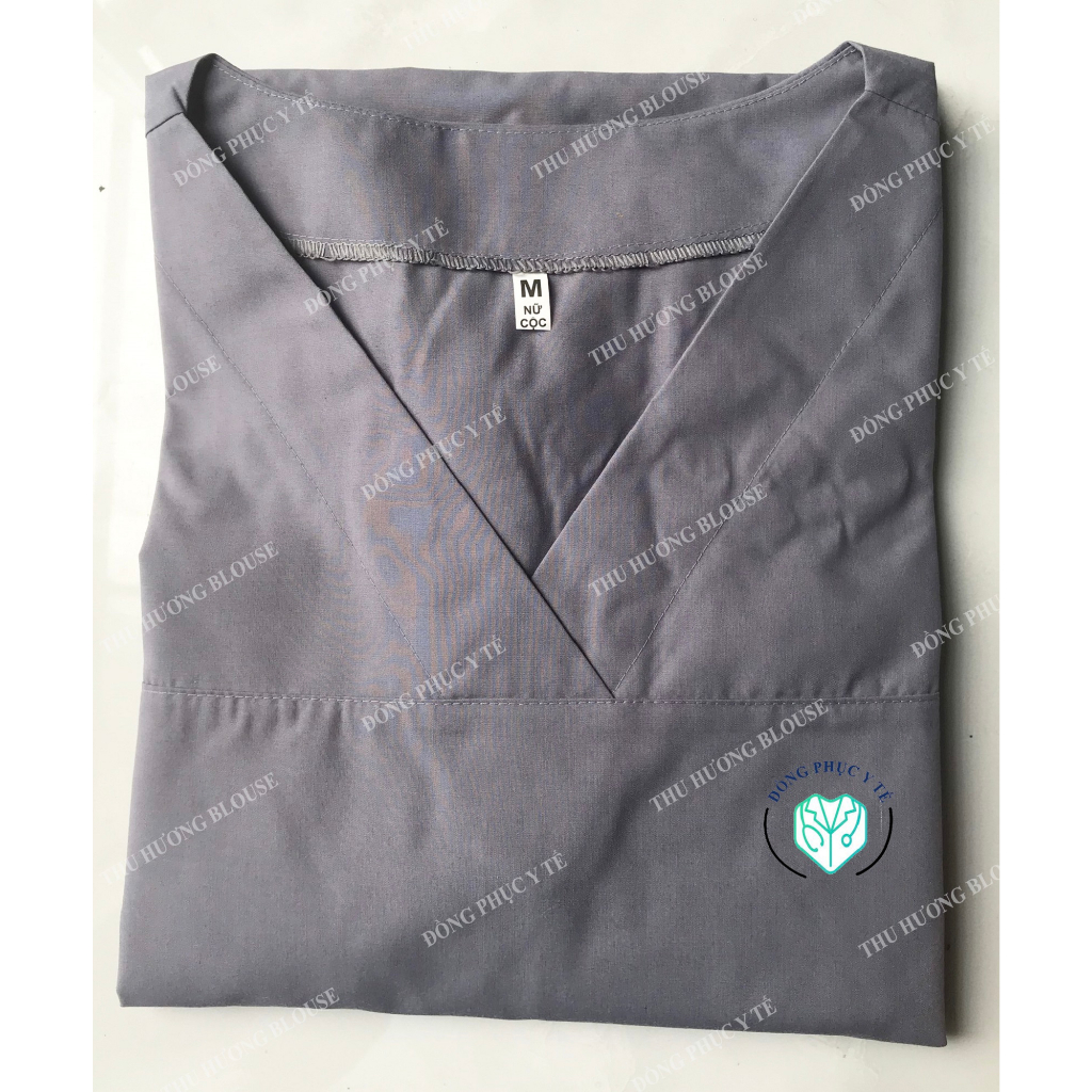 Bộ quần áo blouse cổ tim nam màu Ghi Xám - bộ scrubs cổ tim bác sỹ, hộ lý, y tá, thẩm mỹ viện, spa