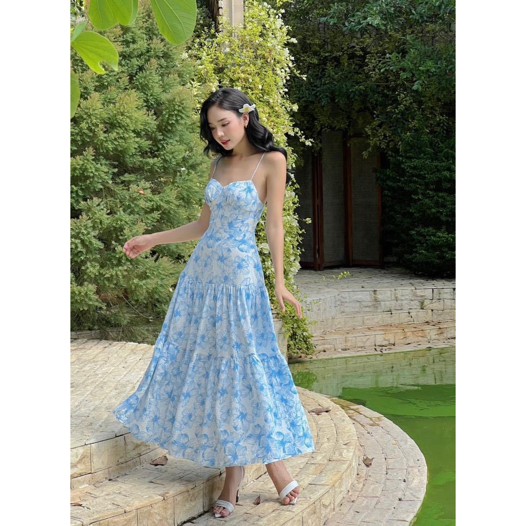 COLUS - Đầm hoa xanh dáng xoè