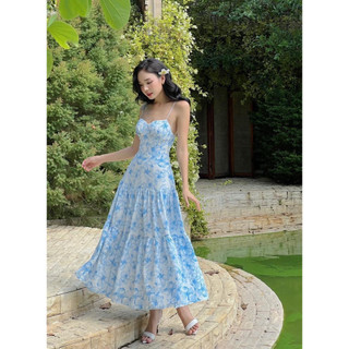 Colus - đầm hoa xanh dáng xoè