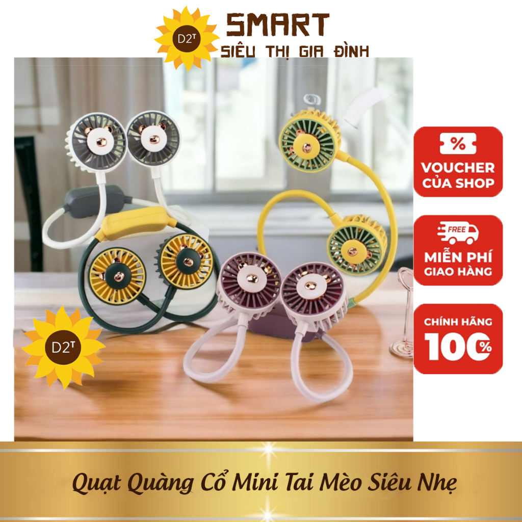 Quạt Đeo Cổ Mini Siêu Gọn Nhẹ Hình Tai Mèo, Thiết Kế Hoàn Toàn Mới Siêu Nhẹ Không Gây Cảm Giác Khó Chịu Khi Đeo