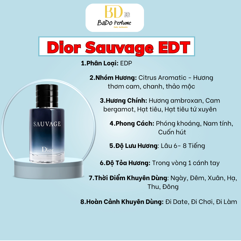 Nước hoa Nam Sauvage EDP / EDT 10ml, 5ml, 2ml by D10R Hương Nam Tính Kinh Điển, dế sử dụng có thể Blind Buy Bado Perfume