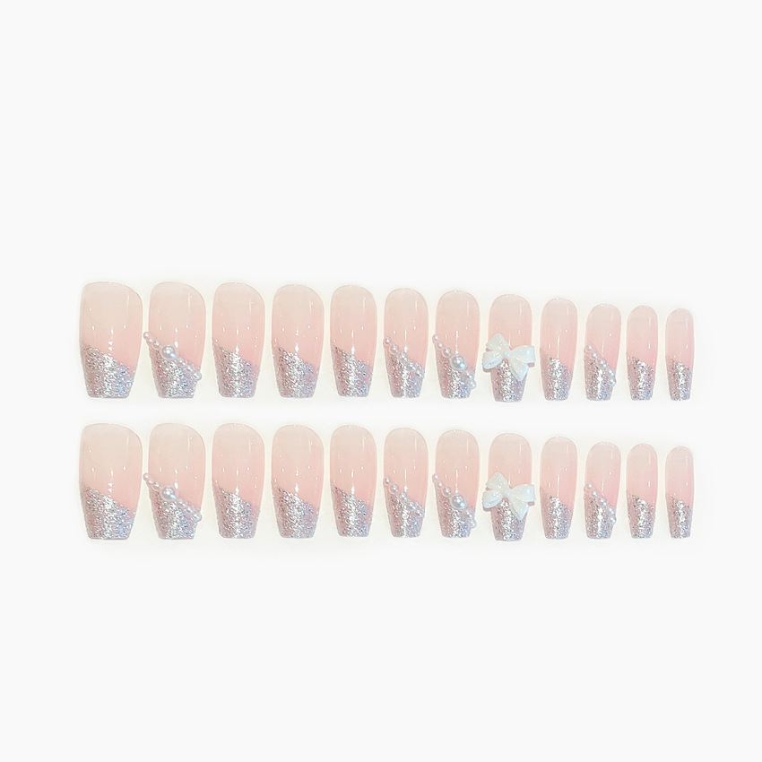 Bộ 24 móng tay giả đính nơ A19, móng tay giả đính ngọc trai sang chảnh, Nail cô dâu, Nail xinh Shyn House Nail